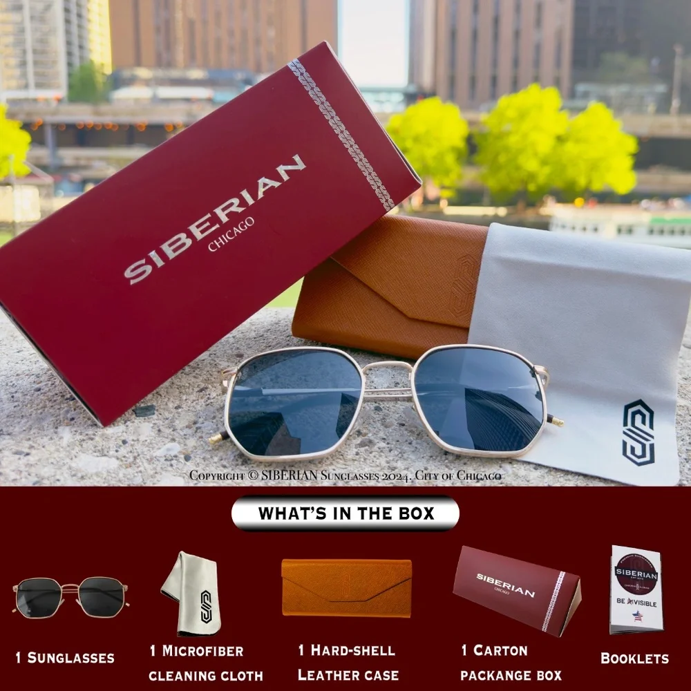 SIBERIAN 100% Real Glass Hexagonal Sunglasses Standard 52mm Men/Women Premium